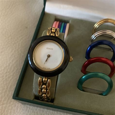 vintage gucci watch interchangeable|gucci ladies watch interchangeable bezel.